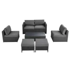 Tangkula 6PCS Patio Rattan Furniture Set Outdoor All Weather Wicker Conversation Set w/Cushioned Ottoman & Coffee Table