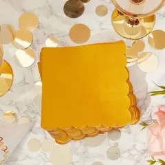 Juvale 100-Pack Mustard Yellow Paper Napkins - Scalloped Cocktail Napkins, Disposable for Birthday Parties, Events, 5 In