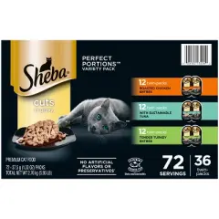 Sheba Perfect Portions Cuts in Chicken, Seafood, Turkey, Tuna and Gravy Flavor Variety Pack Wet Cat Food - 2.6oz/36ct