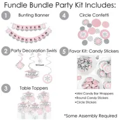Big Dot of Happiness Pink Winter Wonderland - Holiday Snowflake Birthday Party and Baby Shower Supplies - Banner Decoration Kit - Fundle Bundle