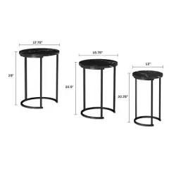 Hastings Home End Tables with Faux Marble Top and Black Metal Base Nesting Tables, Black, Set of 3