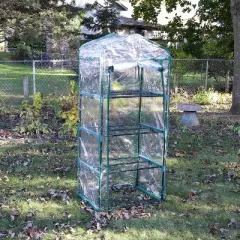 Sunnydaze Outdoor Portable Growing Rack 4-Tier Greenhouse with Roll-Up Door - 4 Shelves - Clear
