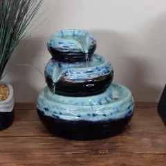 Sunnydaze Indoor Home Decorative Glazed Ceramic 3-Tiered Modern Textured Bowls Tabletop Water Fountain - 7"
