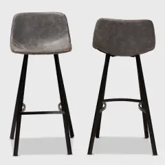 Set of 2 Tani Faux Leather Upholstered Metal Barstools Gray/Black - Baxton Studio