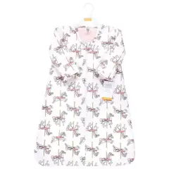 Hudson Baby Infant Girl Long Sleeve Plush Faux Fur Sleeping Bag, Wearable Blanket, Carousel Horse