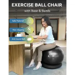 Pharmedoc Yoga Ball Chair - Exercise Ball Chair with Base & Bands for Home Gym Workout