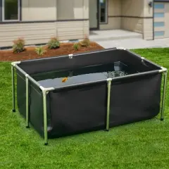 VEVOR Canvas Fish Pond, 126.8 Gal Above Ground Fish Pond, Foldable PVC Koi Tank, Rectangular Goldfish Tank with Stable Frame and Drain Valve, Black