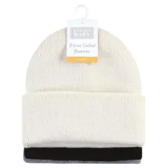 Hudson Baby Unisex Baby Knit Cuffed Beanie 3pk, Cream Black
