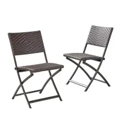 GDF Studio Agostini Outdoor Wicker Folding Dining Chairs