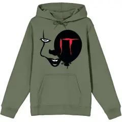 It Movie 2017 Pennywise Face Outline & Balloon Long Sleeve Olive Green Men's Hooded Sweatshirt
