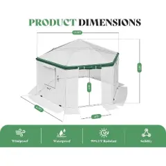 AMERLIFE 13.5x13.5x9 FT Hexagonal Walk-in Greenhouse, Windbreak Ropes, Waterproof PE Cover