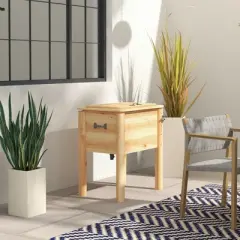 Outsunny Wooden Patio Cooler with Bottle Opener, 54Qt. Outdoor Beverage Cooler, Natural