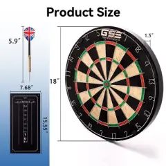 GSE 18" Pro Bristle/Sisal Dartboard Set with Six 17 Grams Steel Tip Darts & Dart Board Game Scoreboard