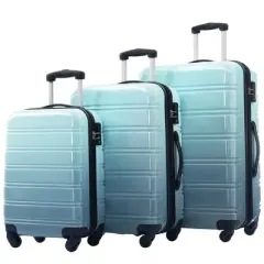 FONTOI 20"&24"&28" Luggage Sets 3 Pieces, Expandable Luggages with Spinner Wheels, Gradient Color Travel luggage Sets, Blue, 11.6"*28.5"*17.9"