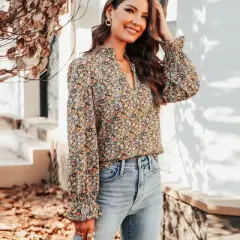 Women's Ditsy Floral Split Neck Top - Cupshe