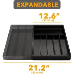 Bamboo Silverware Drawer Organizer with Labels, Expandable(Black, 10 Slots)