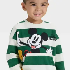 Toddler Boys' Disney Mickey Mouse Striped Fleece Pullover - Green