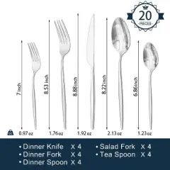 Itopfox 20-Piece Flatware Set, Premium 18/10 Stainless Steel Cutlery Set for Home Kitchen Restaurant Wedding, Dishwasher Safe