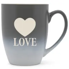 100 North Heart 10 Ounce Gray and White Two Toned Ombre, Comfortably Fits Your Hands, Ceramic Tea Coffee Cup Mug, Love