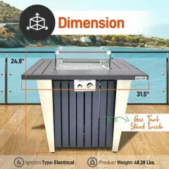 SereneLife 50,000 BTU Outdoor Gas Fire Pit Table - Square with Stainless Steel Lid & Legs for Stylish Ambience and Warmth on Cool Nights