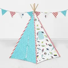 Bacati - Air Space Multicolor Play Tent for Kids/Toddlers, 100% Cotton Percale Fabric Cover 