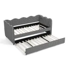 Lycvki Gingham Sofa with Trundle Twin Size Bed Frame No Mattress