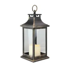 Northlight Candle Lantern with Flameless LED Candle - 12.5" - Black with Gold