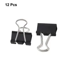 Unique Bargains Stationery Papers File Organizer Metal Black Binder Clips 0.5" Width 12 Pcs