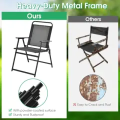 Tangkula Set of 4 Heavy-Duty Metal Folding Chairs Frame Armrests Portable Patio Black