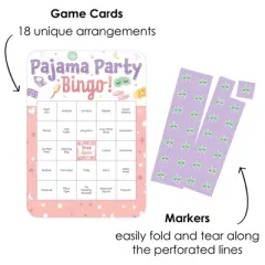 Big Dot of Happiness Pajama Slumber Party - Bingo Cards and Markers - Girls Sleepover Birthday Party Bingo Game - Set of 18