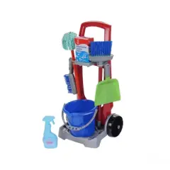 Theo Klein Kid's Cleaning Trolley with Miele Toy Vacuum Pretend Set with Large Broom, Mop, Bucket, Dustpan, Soapbox, and More for Ages 3 and Up, Red