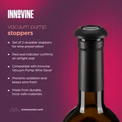 Innovine Vacuum Pump Wine Stoppers &ndash; Set of 2 Reusable Stoppers with Red Seal Indicator &ndash; Compatible with Innovine Vacuum Pump Wine Saver &ndash; Set of 2