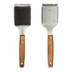 BBQ-AID Bristle Free Grill Brush and Scraper for Barbecue &ndash; Large Wooden Handle and Replaceable Head