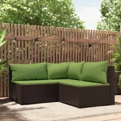 vidaXL 3-Piece Patio Lounge Set in Brown Poly Rattan - Weather-Resistant, Modurar Design with Comfy Cushions - Ideal for Garden, Outdoor and Patio