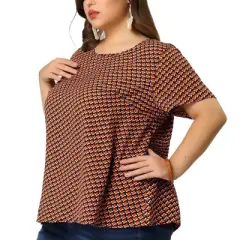 Agnes Orinda Women's Plus Size T Shirts Round Neck Geometry Printed Pullover Tops