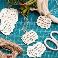100-Pack Wood Thank You Tags with Twine for Wedding and Baby Shower Party Favors, 2 inches
