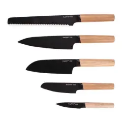 BergHOFF Ron 6Pc Knife Block Set, Natural Wood Handle, Brown
