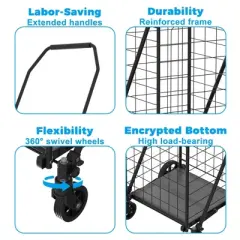 Shopping Cart with Shelf,Grocery Cart on Wheels, Foldable Utility Shopping Carts with 360&deg; Rolling Swivel Wheels for Groceries Laundry