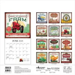 Hopper Studio Farmer's Market 2026 12"x24" Hanging Square Wall Calendar Plastic-Free