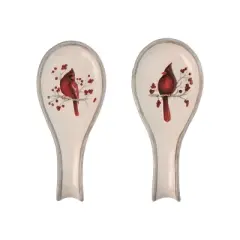 Transpac Dolomite Birch Cardinal Spoon Rest Set of 2 Ceramic Red Tabletop Decor for Holiday Celebrations and Gift Giving