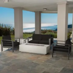 GDFStudio Crested Bay Outdoor Aluminum 4 Seater Chat Set with Light Gray Fire Pit