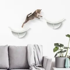 PawHut Wood Wall-Mounted Cat Shelves, Curved Kitten Bed Cat Perch Climber with Fleece Top, 16.25" x 11" x 8.25", White