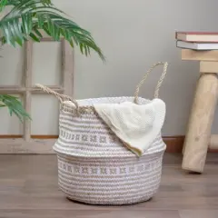 Northlight 17" Beige and White Large Seagrass Belly Basket with Handles