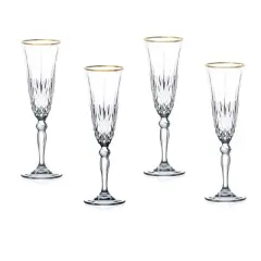 Lorren Home Trends Siena Collection Set of 4 Crystal Flute Glass with gold band design