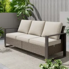 YARDSIGHT Outdoor 3-Seater Rattan Sofa with Olefin Cushions- Weather-Resistant Wicker Patio Couch with Wide Armrests & High Back Support
