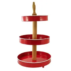 Ganz 21.5 Inch Red/White 3 Tier Pedestal Stand Everyday , Circular Wooden Stem (1PC)