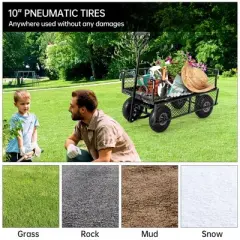 500 Lbs Capacity Heavy Duty Mesh Steel Garden Cart, Folding Utility Cart w/Removable Side Nets & 10 in Pneumatic Tires for Gardens, Lawns, Yards