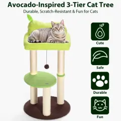 SUGIFT Avocado-Inspired 3-Tier Cat Tree &ndash; Stable, Scratch-Friendly & Fun Play Tower
