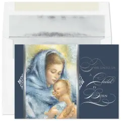 Masterpiece Studios 16-Count Boxed Religious Christmas Cards with Foil-Lined Envelopes, 7.8" x 5.6", Mary and Her Baby (965500)