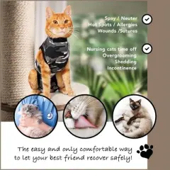 Suitical Recovery Suit for Cats - Comfortable Alternative To A Cat Cone - Black Camouflage